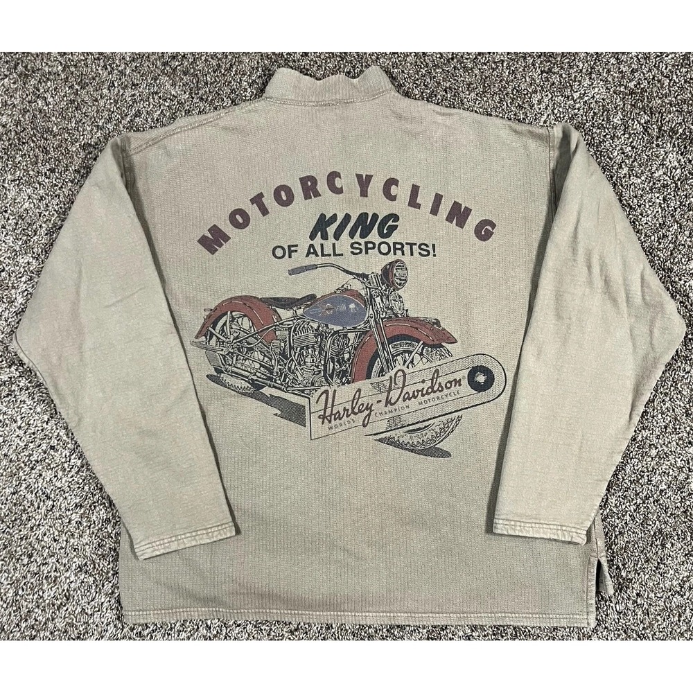 Vintage Harley Davidson Motorcycles 90s 1/4 Zip Sweater Men's Khaki Sz Large